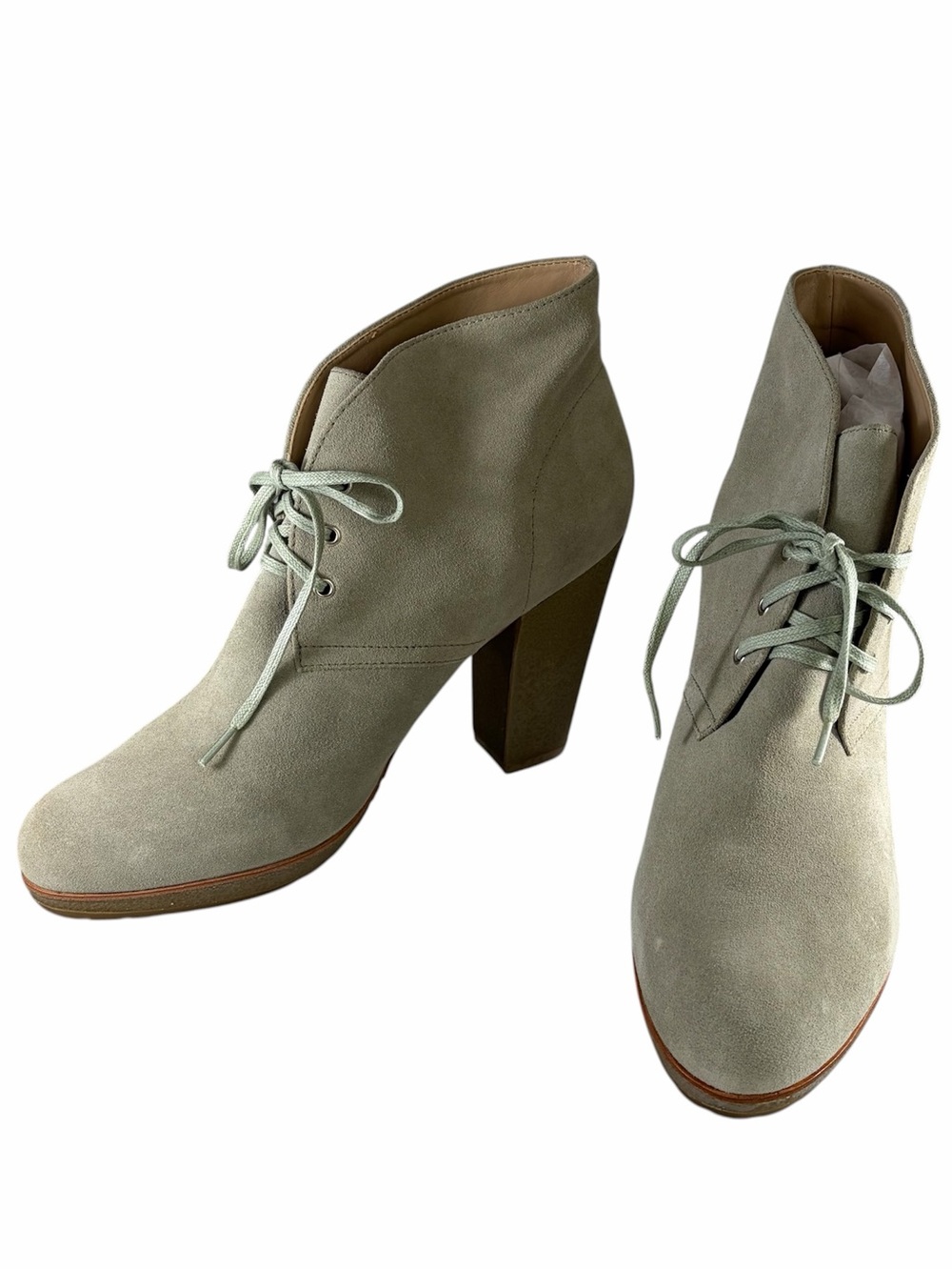 Talbots Flagstone Beige Suede Lace-up Ankle Booties, Size 11, New